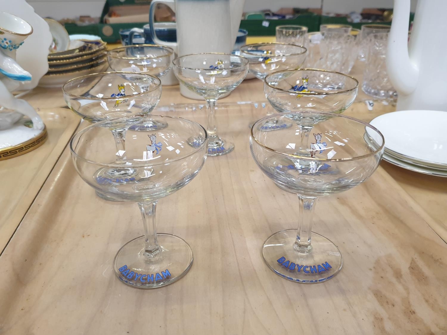 Tray of Babycham Glasses - two different designs.