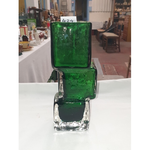 Whitefriars-Style Drunken Bricklayer’s Vase in Green Colourway Height c ...