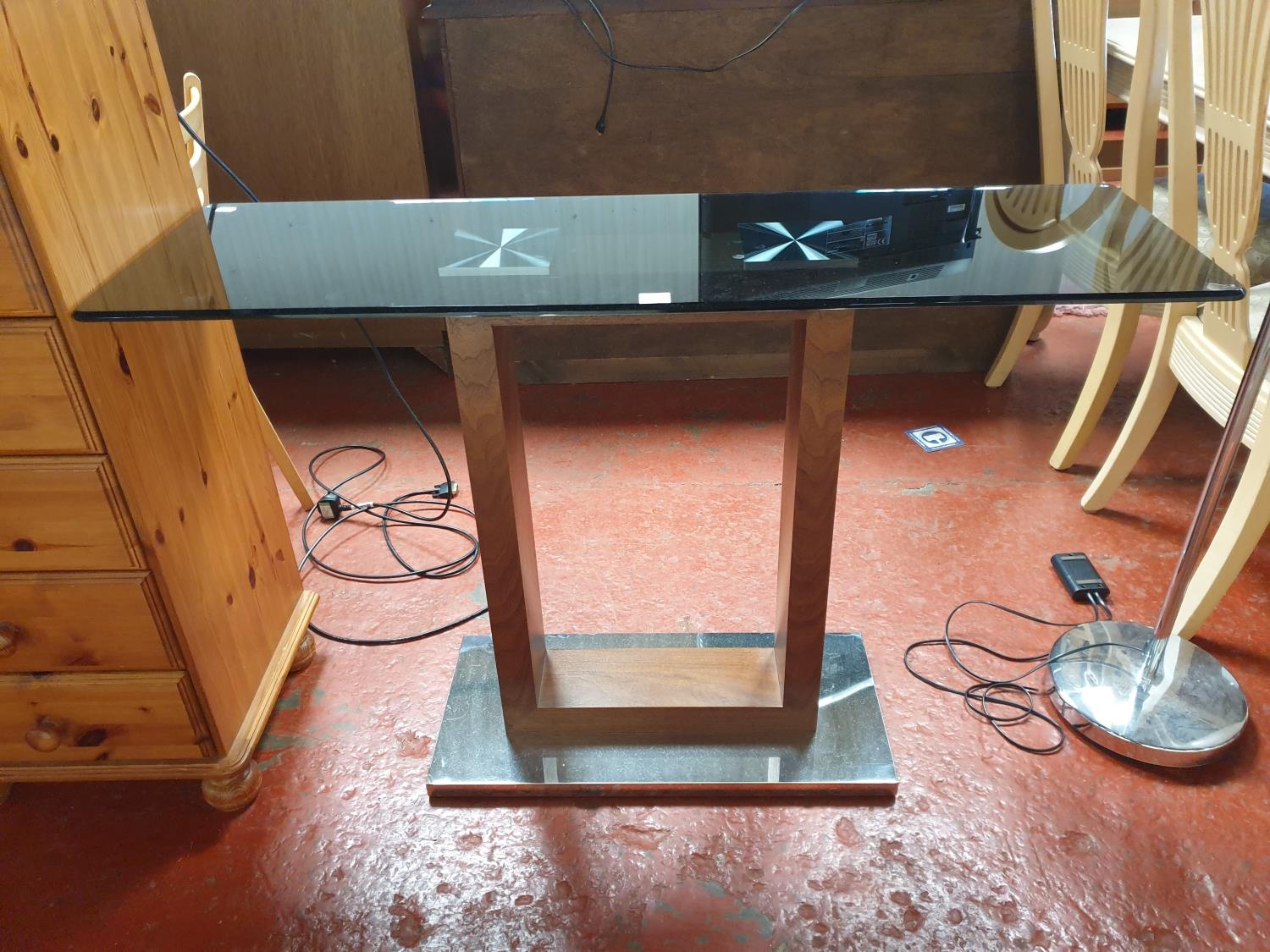 Smokey Glass Topped, Chrome Based Console Table - approx 75cm tall x 1 ...