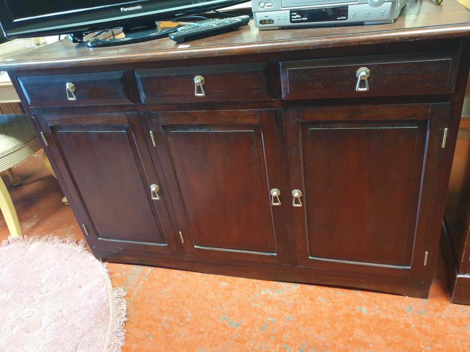 Dark Wood Three Drawer, Three Doors Sideboard - approx 34 tall x 54cm ...