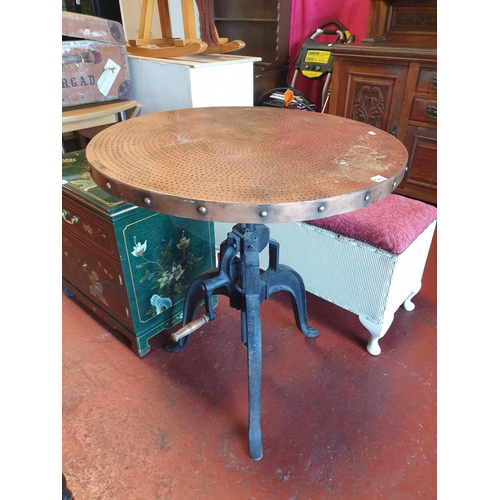 Urban Industrial Hammered Copper, Circular Topped Table with Winder ...