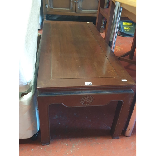 Oriental Style Dark Wood Coffee Table - approx 41cm tall x 1.02m long x ...