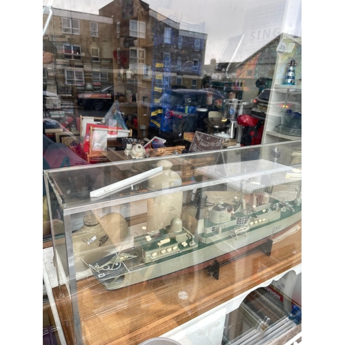 32 - Battleship working model  with motor. and display case handmade.HMS Sheffield 