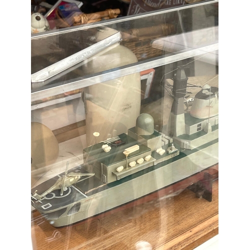 32 - Battleship working model  with motor. and display case handmade.HMS Sheffield 