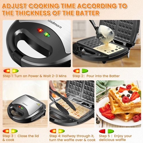 69 - Godmorn Waffle Maker 4 in 1, Sandwich Toaster, Panini Press Grill, Donut Doughnut Maker Iron Machine... 