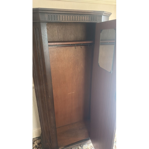 497 - Vintage Carved Solid Light Oak 1 Door Wardrobe/hall Cupboard