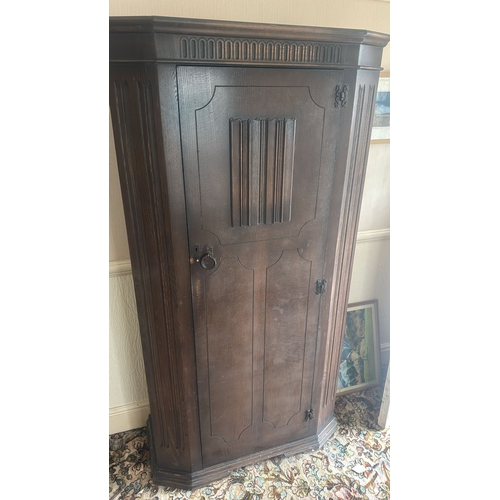 497 - Vintage Carved Solid Light Oak 1 Door Wardrobe/hall Cupboard