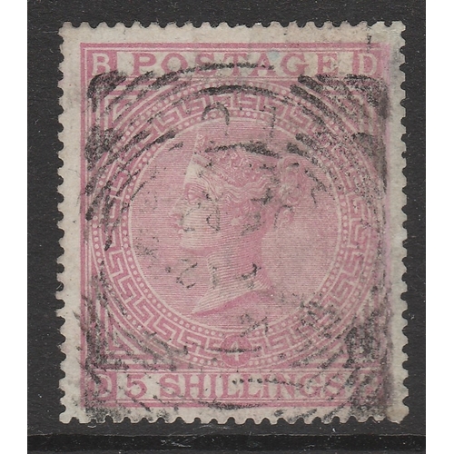 473 - 1867-82 SG 5/- Rose, plate 4, fine used with light square circle postmark Cat £3,250.