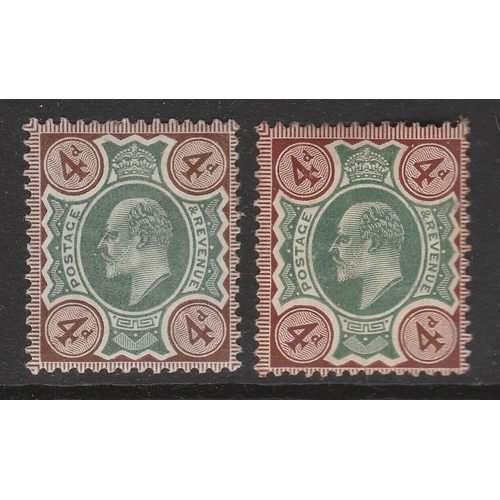 501 - 1902-10 SG 235 4d (Green & Grey-brown) and SG 238 (Deep Green and Chocolate Brown, Chalk Surfaced Pa... 