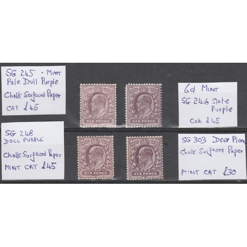 502 - 1902-10 mint selection of 6d values. SG 245 (Pale dull purple), SG 246 (Slate Purple), SG 248 (Dull ... 