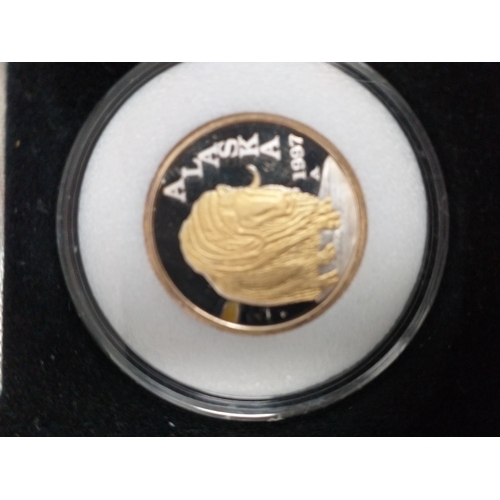 52 - 2 x Alaska Mint - State Medallions (Proof) 1996 Silver depicting a Caribou, 1997 Silver Gilt depicti... 