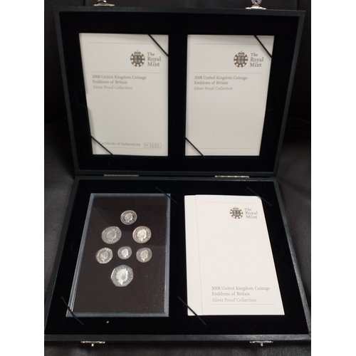 61 - 2008 Royal Mint 'Emblems of Britain' 1p to £1 Sterling Silver proof (7 coins) in black case (Retails... 