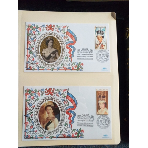 63 - 2003 Queens Coronation Jubilee Collection in 5 Albums: 1st contains 34 Benham Silk commemoration cov... 