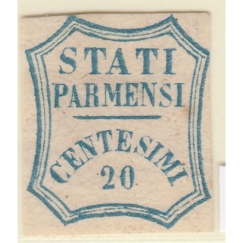537 - PARMA STATE - SG 31 - 1859 20c Blue-green - heavy hinged - signed on reverse