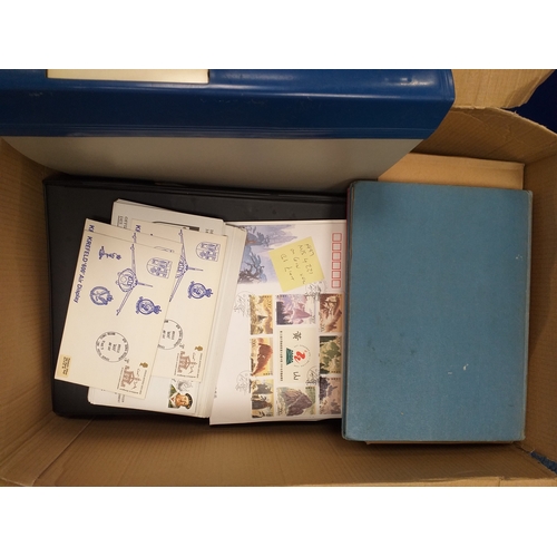 8 - Glory box containing selection of albums (mostly chldhood/basic collections) box of loose stamps and... 