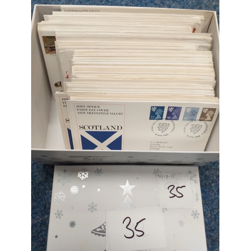 35 - Small box (Xmas) containing GB FDC's (Approx 125+) Decimal Machins/Defins, some commemoratives perio... 