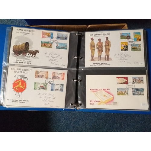 37 - Crown storage box housing IOM  FDC collection in 3 x large albums & 2 small plus small bag of IOM co... 