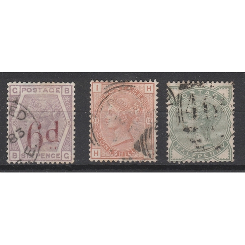 486 - 1880-83 SG 162 6d on 6d Lilac, SG 163 1/- Brown & 1880-81 SG 164 1/2d Green, all fine/very fine used... 
