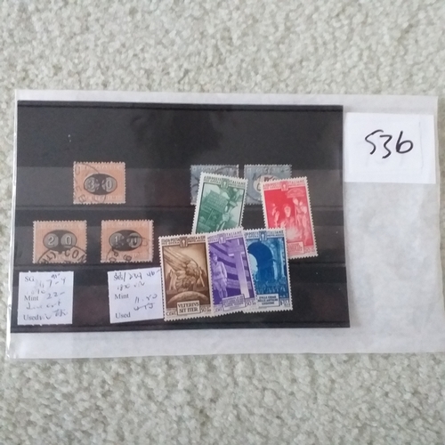 536 - Mint and Very Fine used selection on 4 small stock  cards - PTS £142