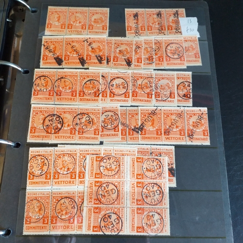 231 - ITALY stock book with used singles and blocks of revenues.  Est £20-30