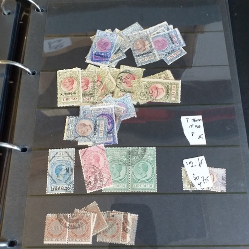 231 - ITALY stock book with used singles and blocks of revenues.  Est £20-30