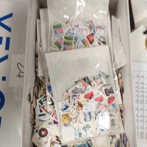 24 - Shoebox containing USA kiloware, mainly used, loose/in packets, off paper - 1000's.
