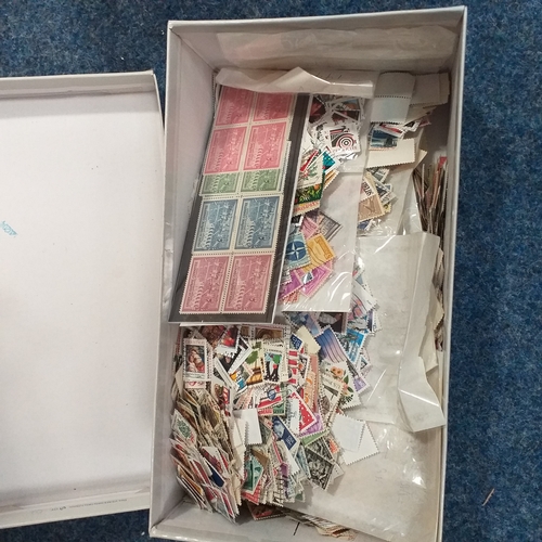 24 - Shoebox containing USA kiloware, mainly used, loose/in packets, off paper - 1000's.