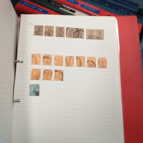 4 - Box containing 15 multi-ring/4 ring binder housing colections of USA (x3), France, and  aGB & Britis... 