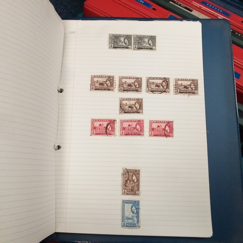 4 - Box containing 15 multi-ring/4 ring binder housing colections of USA (x3), France, and  aGB & Britis... 