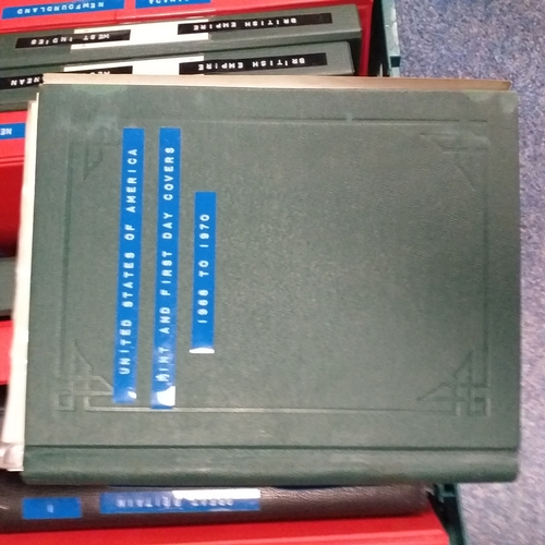 4 - Box containing 15 multi-ring/4 ring binder housing colections of USA (x3), France, and  aGB & Britis... 