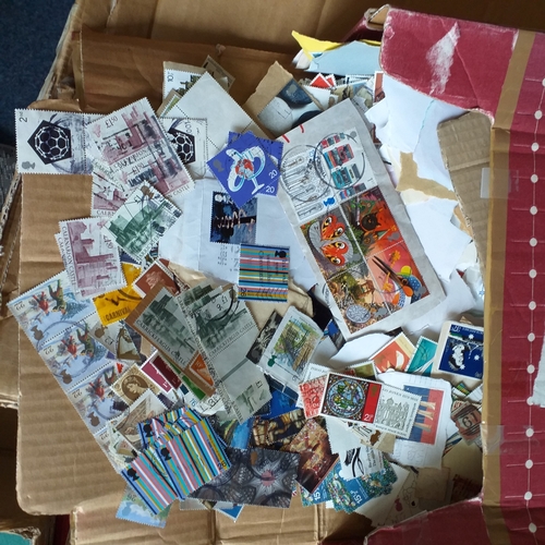 55 - Tall, thin box of GB commemoratives off paper, many hundreds incl large blocks & strips.  Mainly pos... 