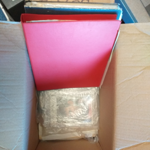 40 - Large Glory box of albums mainly collections of countries on album pages, stamps loose in packets an... 