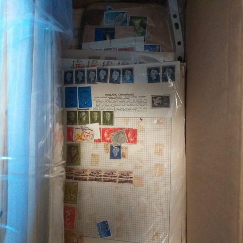 40 - Large Glory box of albums mainly collections of countries on album pages, stamps loose in packets an... 