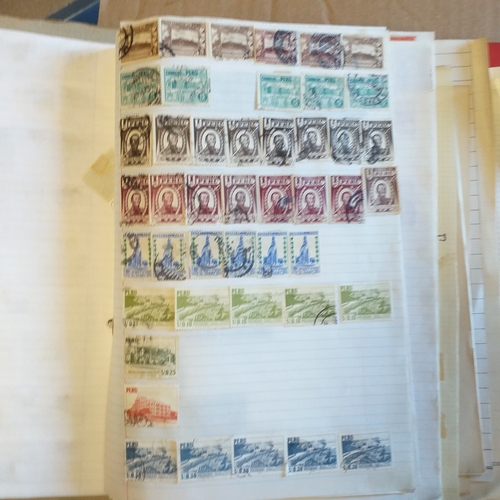 40 - Large Glory box of albums mainly collections of countries on album pages, stamps loose in packets an... 