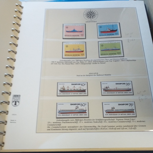 42 - Thematics - box containing 4 Lindner multi ring albums, each housing stamps depicting ships, all sta... 