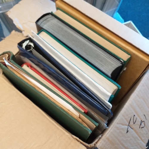 56 - Box of albums/stockbooks (Irreland in 16 pages stock book, World in 32 page stock book,, world in gr... 