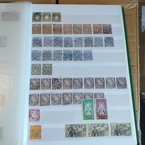 56 - Box of albums/stockbooks (Irreland in 16 pages stock book, World in 32 page stock book,, world in gr... 