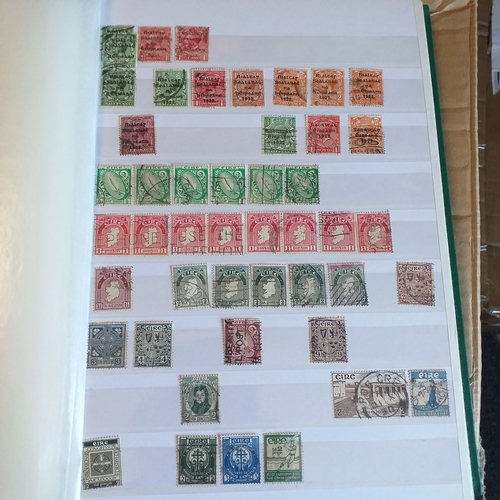 56 - Box of albums/stockbooks (Irreland in 16 pages stock book, World in 32 page stock book,, world in gr... 