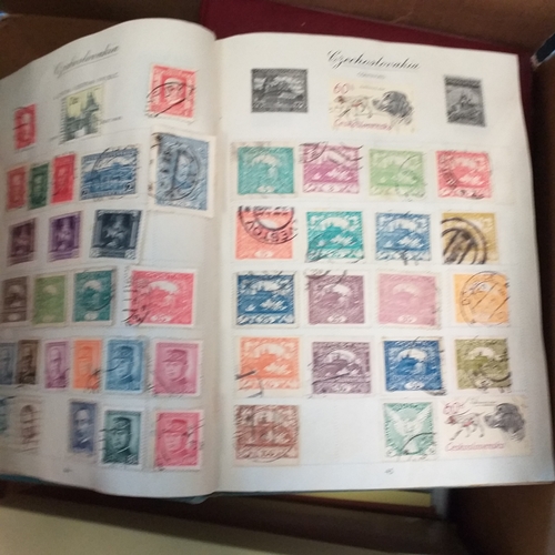 57 - Box of miscellaneous items including Royal Mail Stamp Album (circa 1940's), Whitby multi-ring album ... 