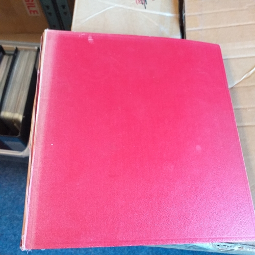 57 - Box of miscellaneous items including Royal Mail Stamp Album (circa 1940's), Whitby multi-ring album ... 