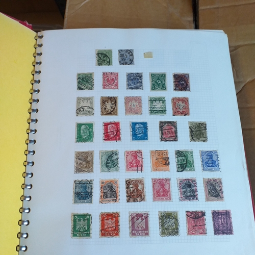 57 - Box of miscellaneous items including Royal Mail Stamp Album (circa 1940's), Whitby multi-ring album ... 