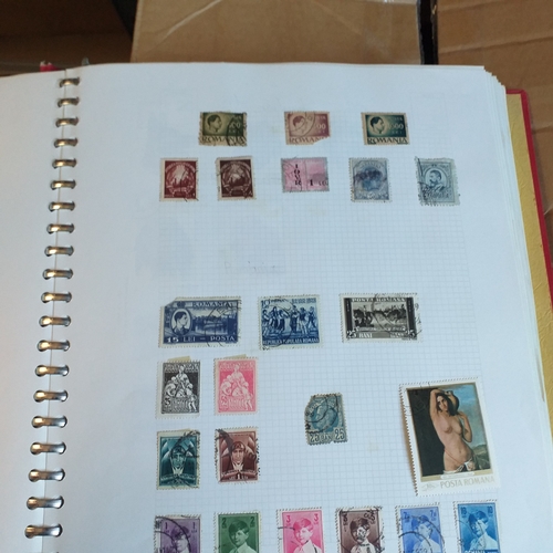 57 - Box of miscellaneous items including Royal Mail Stamp Album (circa 1940's), Whitby multi-ring album ... 