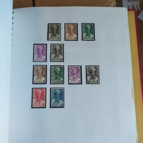 57 - Box of miscellaneous items including Royal Mail Stamp Album (circa 1940's), Whitby multi-ring album ... 