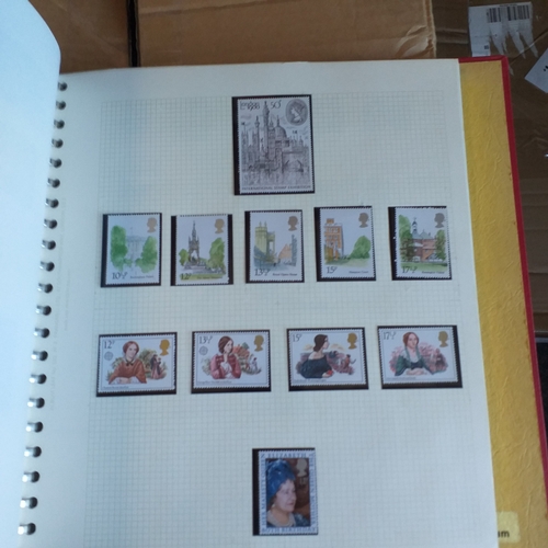 57 - Box of miscellaneous items including Royal Mail Stamp Album (circa 1940's), Whitby multi-ring album ... 
