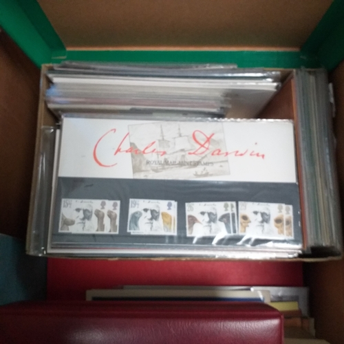 57 - Box of miscellaneous items including Royal Mail Stamp Album (circa 1940's), Whitby multi-ring album ... 