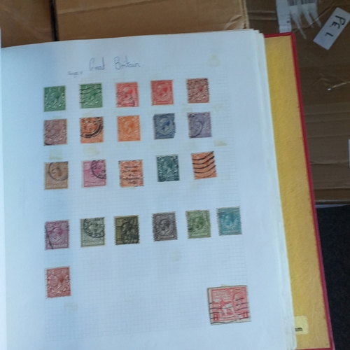 57 - Box of miscellaneous items including Royal Mail Stamp Album (circa 1940's), Whitby multi-ring album ... 