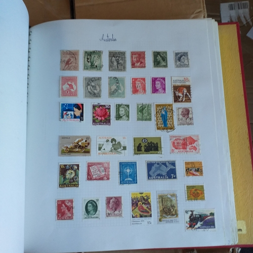 57 - Box of miscellaneous items including Royal Mail Stamp Album (circa 1940's), Whitby multi-ring album ... 