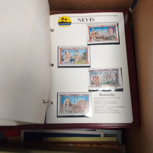 57 - Box of miscellaneous items including Royal Mail Stamp Album (circa 1940's), Whitby multi-ring album ... 
