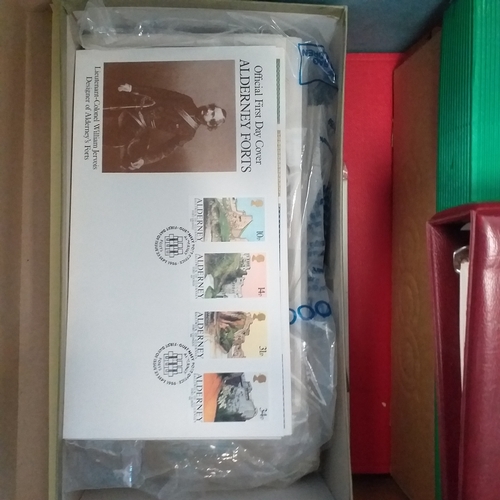 57 - Box of miscellaneous items including Royal Mail Stamp Album (circa 1940's), Whitby multi-ring album ... 