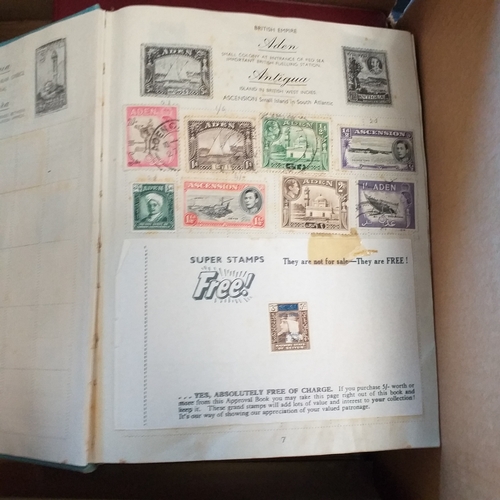 57 - Box of miscellaneous items including Royal Mail Stamp Album (circa 1940's), Whitby multi-ring album ... 